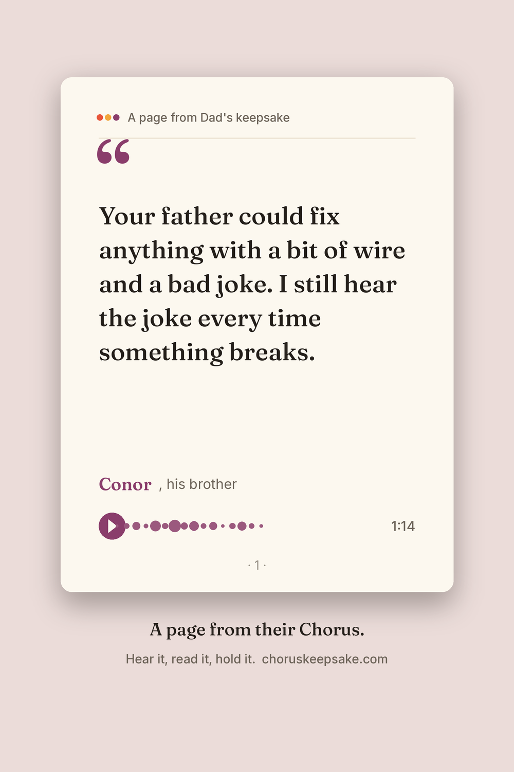 A page from a memorial keepsake