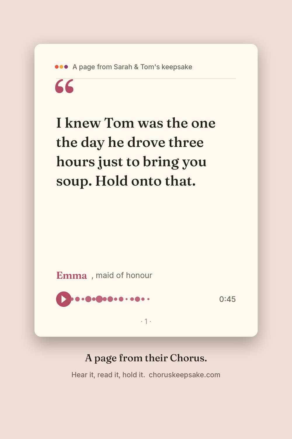 A page from a wedding keepsake